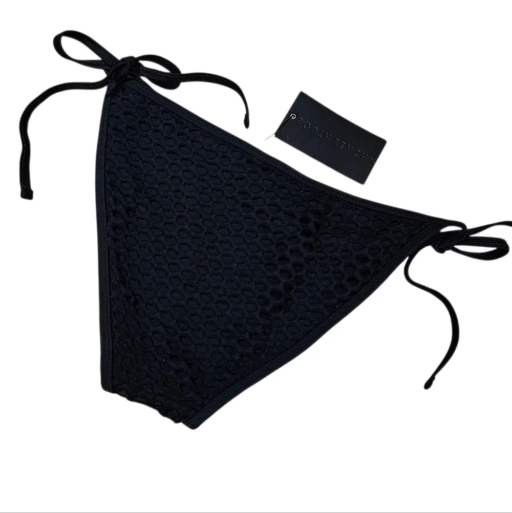South Beach Black Honeycomb Tie Sides Bikini Bottoms Swimwear Size 6 NWT
